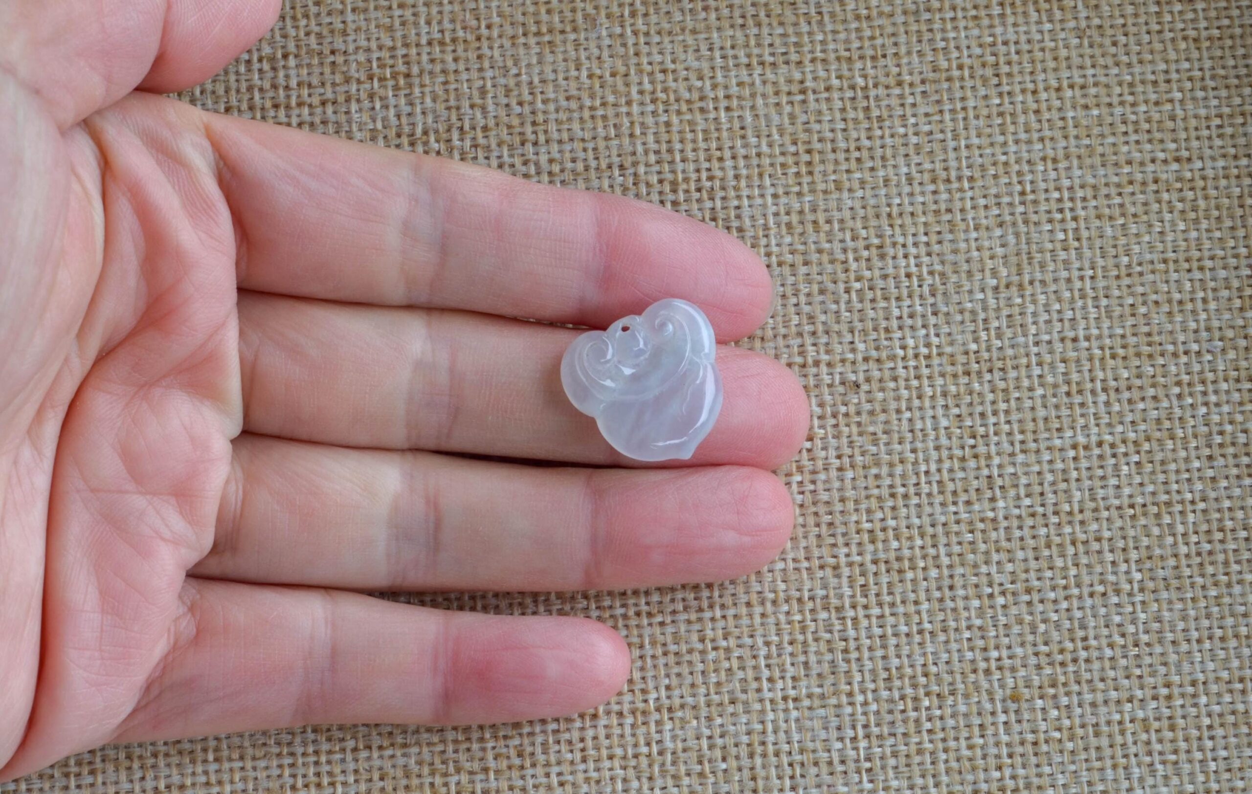 Hand-Carved Icy White Jade Ruyi Pendant, Natural Burmese Jadeite Charm JPT00106 - Image 2