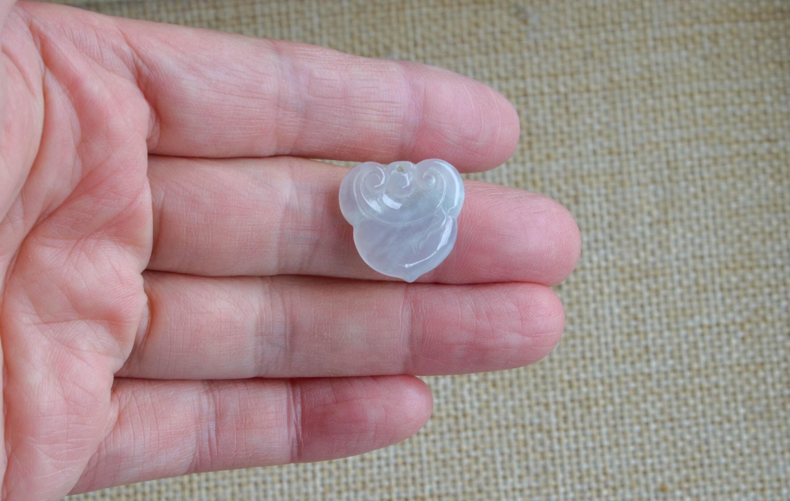 Hand-Carved Icy White Jade Ruyi Pendant, Natural Burmese Jadeite Charm JPT00106 - Image 7