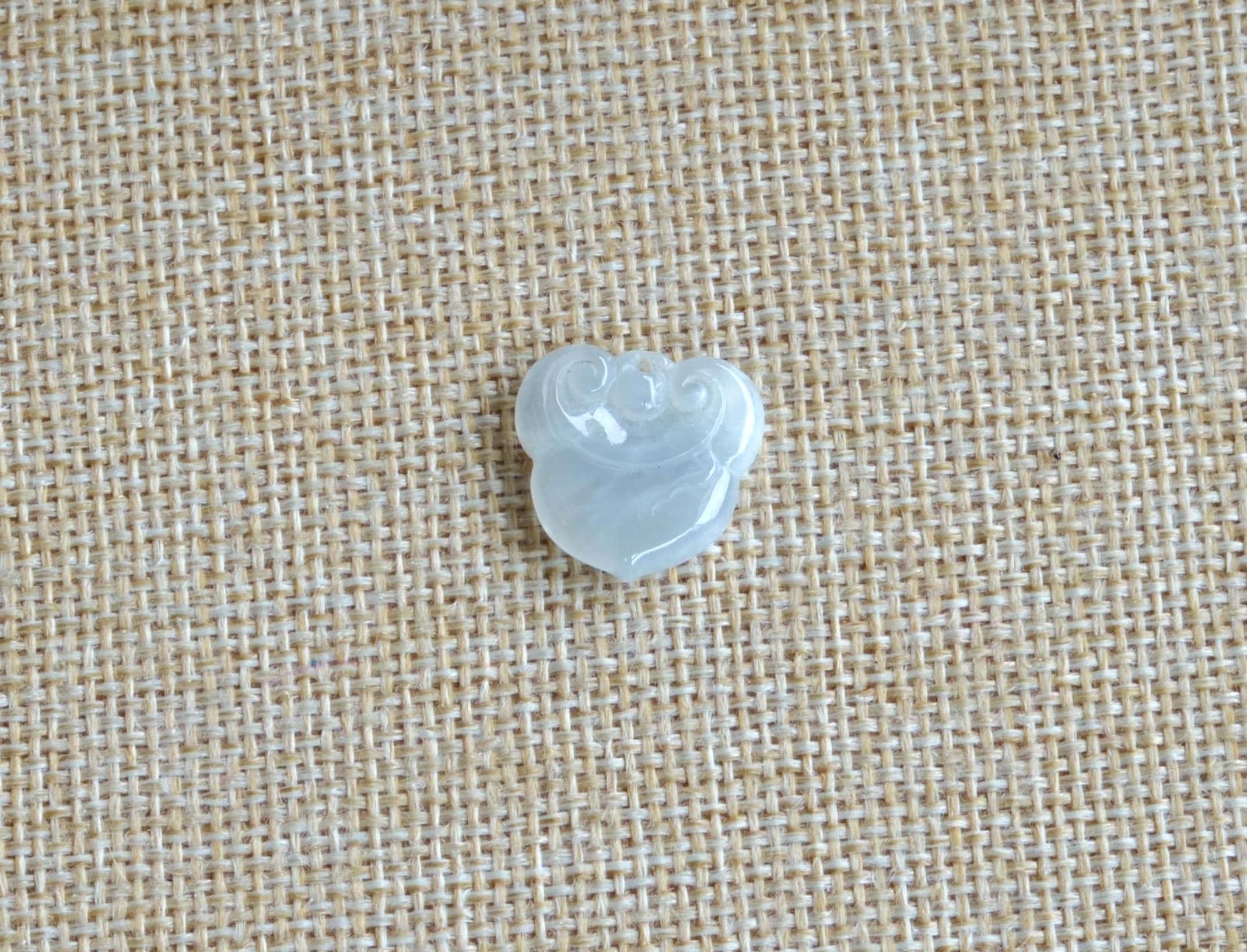 Hand-Carved Icy White Jade Ruyi Pendant, Natural Burmese Jadeite Charm JPT00106