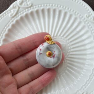 Natural Cinnabar Quartz Donut Pendant  925 Silver & Nanhong Red Agate Accent CINNABAR001