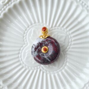 White Red Cinnabar Quartz Pendant  925 Silver & Nanhong Red Agate Accent CINNABAR002