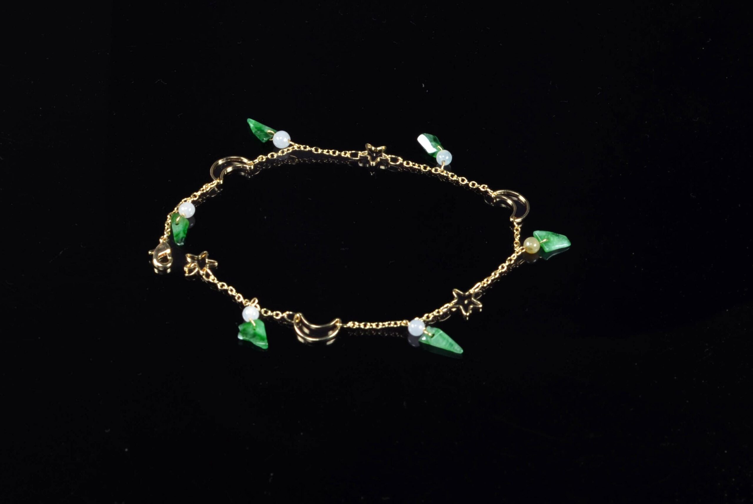 14K Gold Filled Anklet Bracelet with Natural Jade Charms, Adjustable 24cm, Gold Ankle Jewelry - Image 6