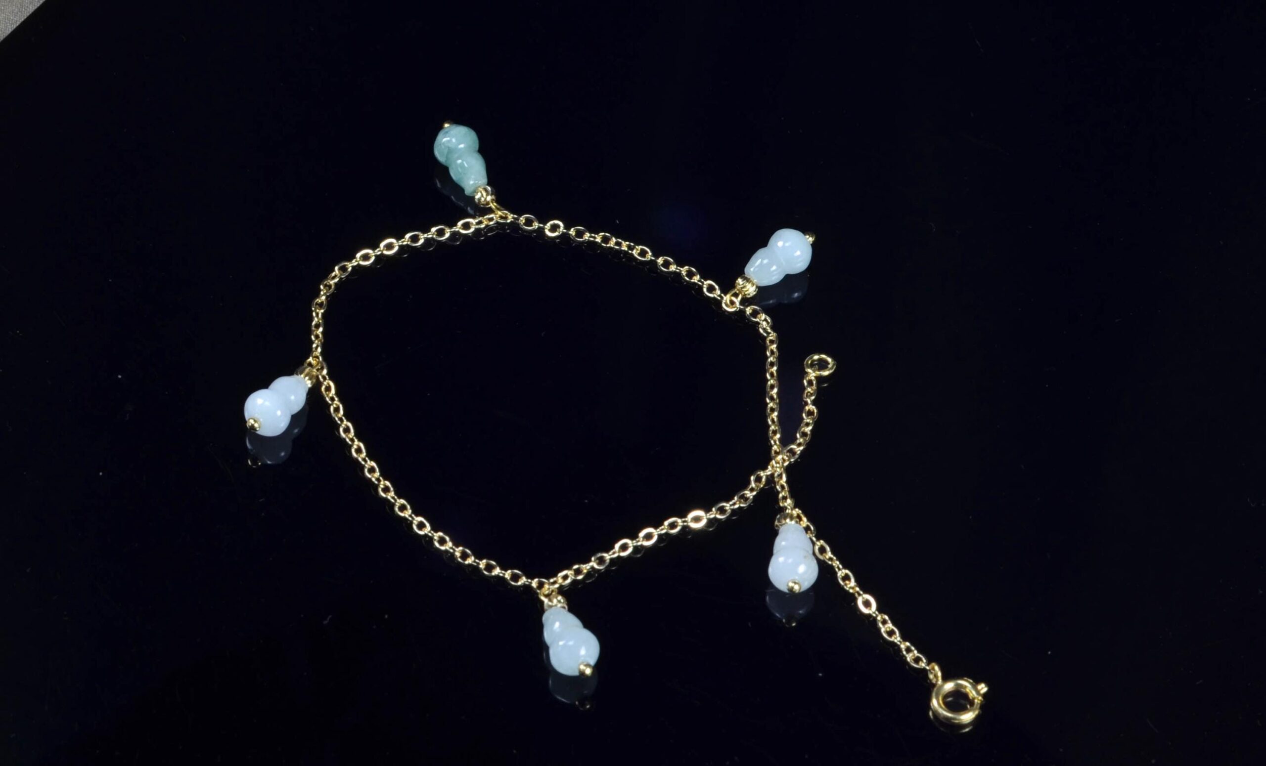 14K Gold Filled Anklet Bracelet with Natural Jade Charms, Adjustable 24cm, Gold Ankle Jewelry - Image 2
