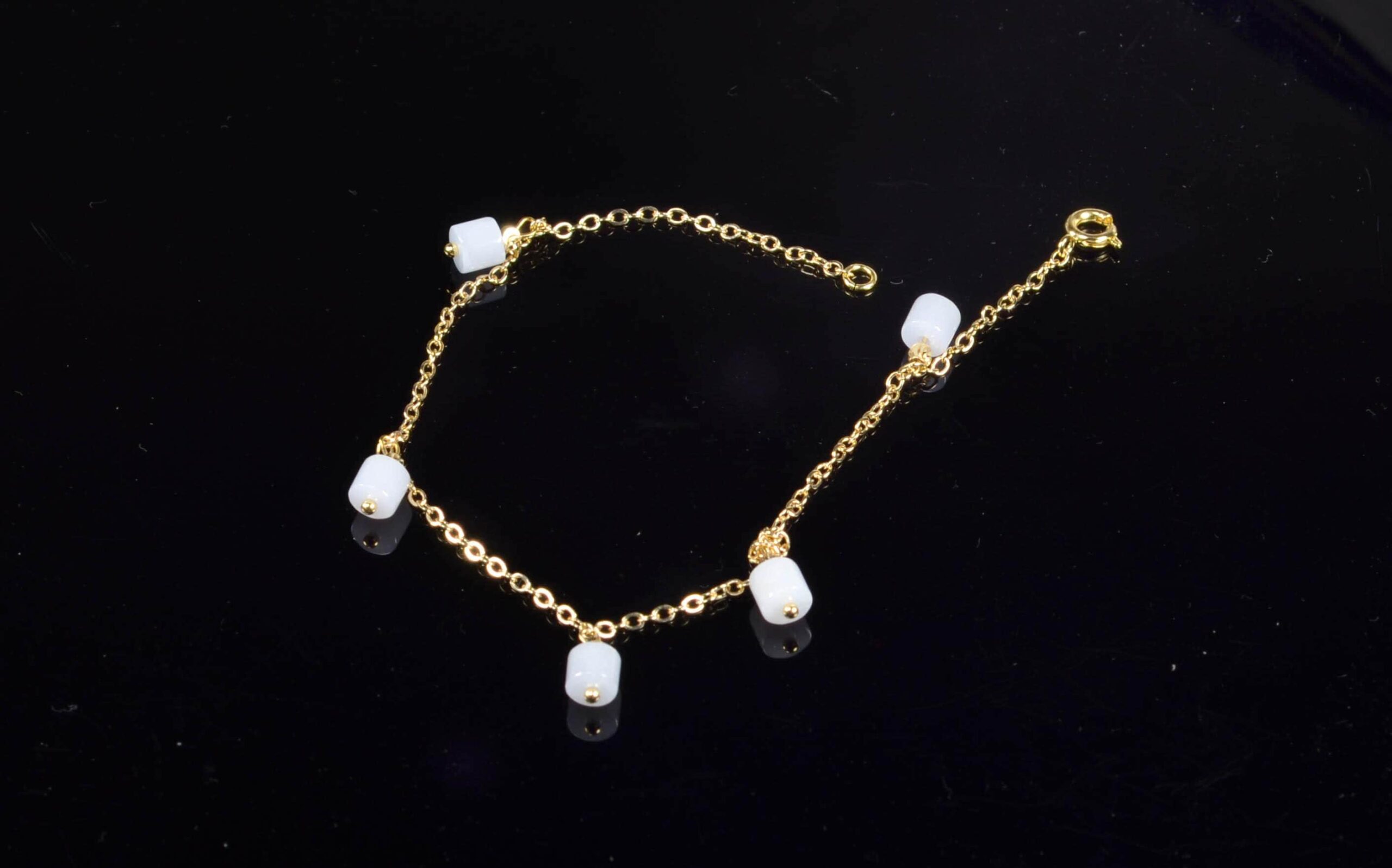 14K Gold Filled Anklet Bracelet with Natural Jade Charms, Adjustable 24cm, Gold Ankle Jewelry - Image 3