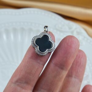 Natural Black Jade Clover Pendant in 925 Sterling Silver JPT00120