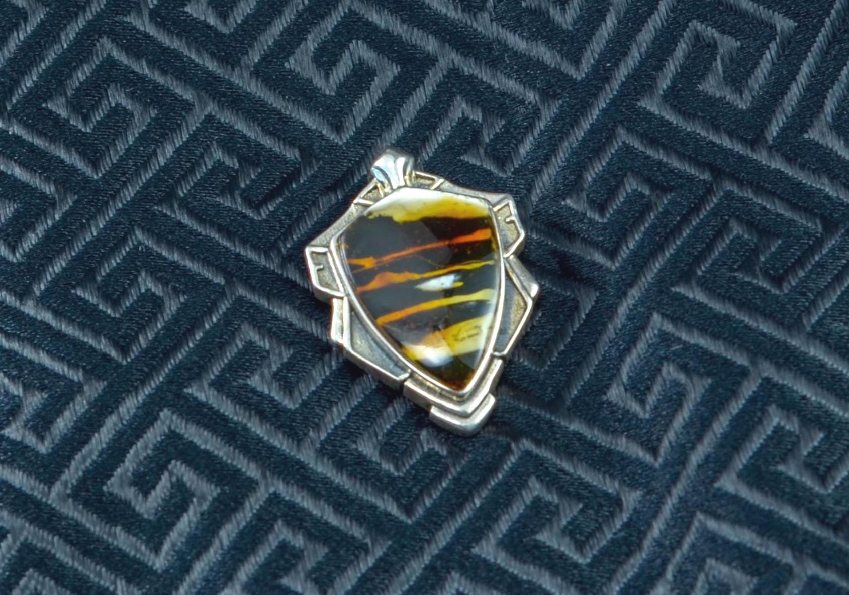 Natural Amber Protection Pendant in Sterling Silver