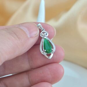 Grade A Burmese Jadeite Pendant Necklace | Sterling Silver 925 | Teardrop Storm Pattern Jewelry