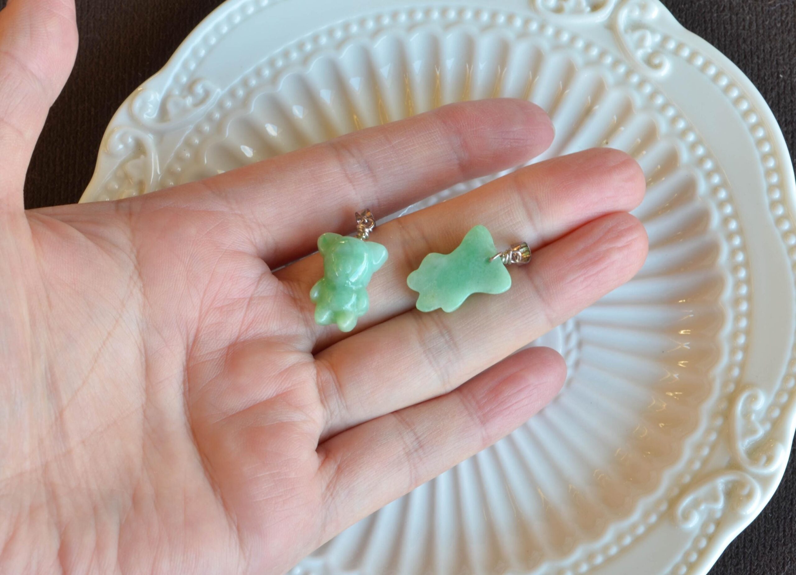Cute Jade Animal Charms for Kids Little Pig & Teddy Bear Carvings JPT00113 - Image 3