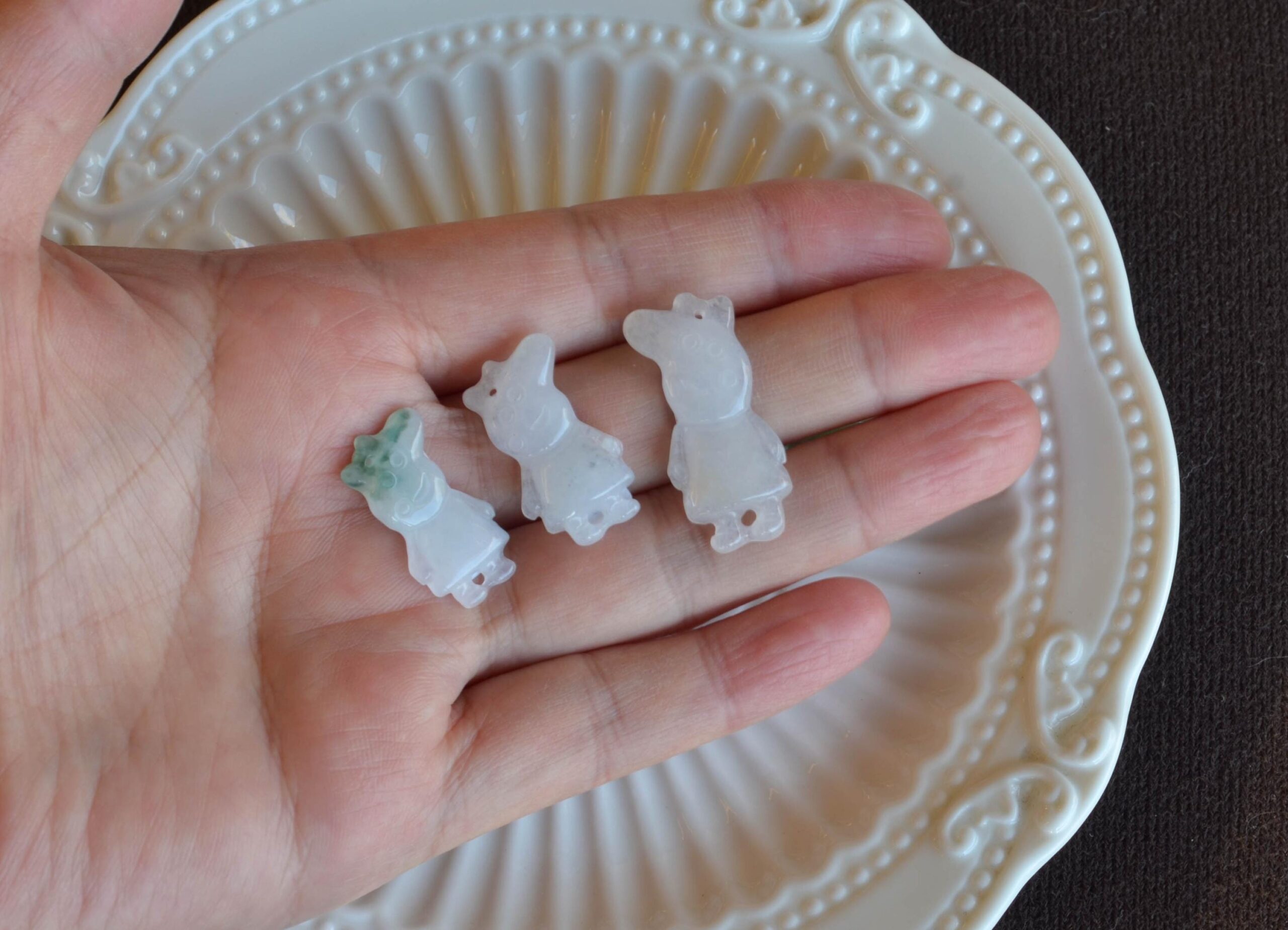 Cute Jade Animal Charms for Kids Little Pig & Teddy Bear Carvings JPT00113 - Image 2
