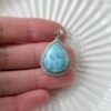 Natural Larimar Teardrop Pendant S925 Sterling Silver Sky Blue Gemstone Necklace