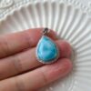 Natural Larimar Teardrop Pendant S925 Sterling Silver Deep Ocean Blue Necklace - Image 7