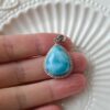 Natural Larimar Teardrop Pendant S925 Sterling Silver Deep Ocean Blue Necklace