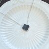 Natural Black Jade Clover Pendant Necklace in 925 Sterling Silver JPT00118