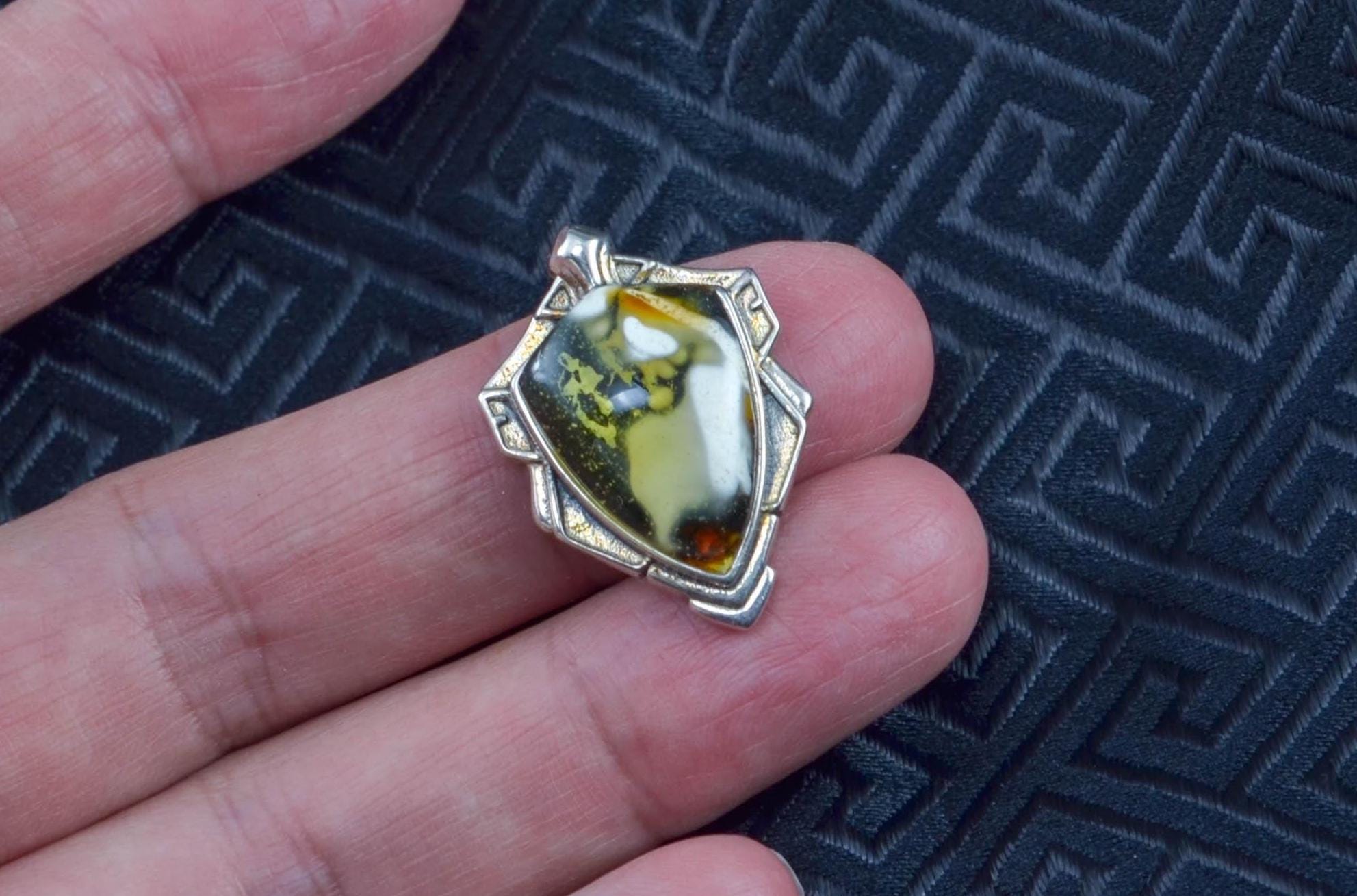 Handmade Picture Amber Pendant with 925 Silver Setting - Image 3