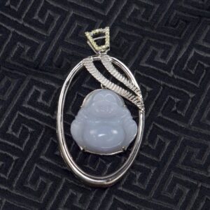 Natural Lavender Jade Buddha Pendant | 925 Sterling Silver Jadeite Necklace | Purple Jade Laughing Buddha Pendant
