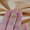 Natural Yellow Jadeite Jade Adjustable Ring, 925 Sterling Silver Halo Ring, Oval Yellow Jade Ring Zircon Accent Ring - Image 4