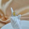Natural Yellow Jadeite Jade Adjustable Ring, 925 Sterling Silver Halo Ring, Oval Yellow Jade Ring Zircon Accent Ring - Image 8
