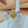 Natural Yellow Jadeite Jade Adjustable Ring, 925 Sterling Silver Halo Ring, Oval Yellow Jade Ring Zircon Accent Ring