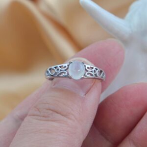 White Jadeite Oval Ring, Sterling Silver Filigree Band, Vintage Inspired Jewelry