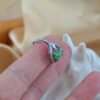 Natural Green Jadeite Marquise Ring, 925 Sterling Silver, Zircon Accents, Vintage Style Jewelry - Image 4