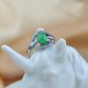 Natural Green Jadeite Marquise Ring, 925 Sterling Silver, Zircon Accents, Vintage Style Jewelry