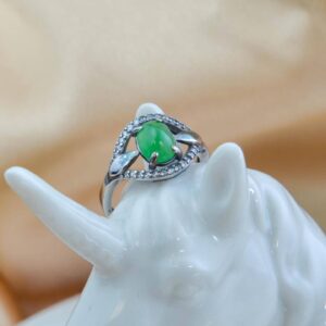 Natural Green Jadeite Marquise Ring, 925 Sterling Silver, Zircon Accents, Vintage Style Jewelry