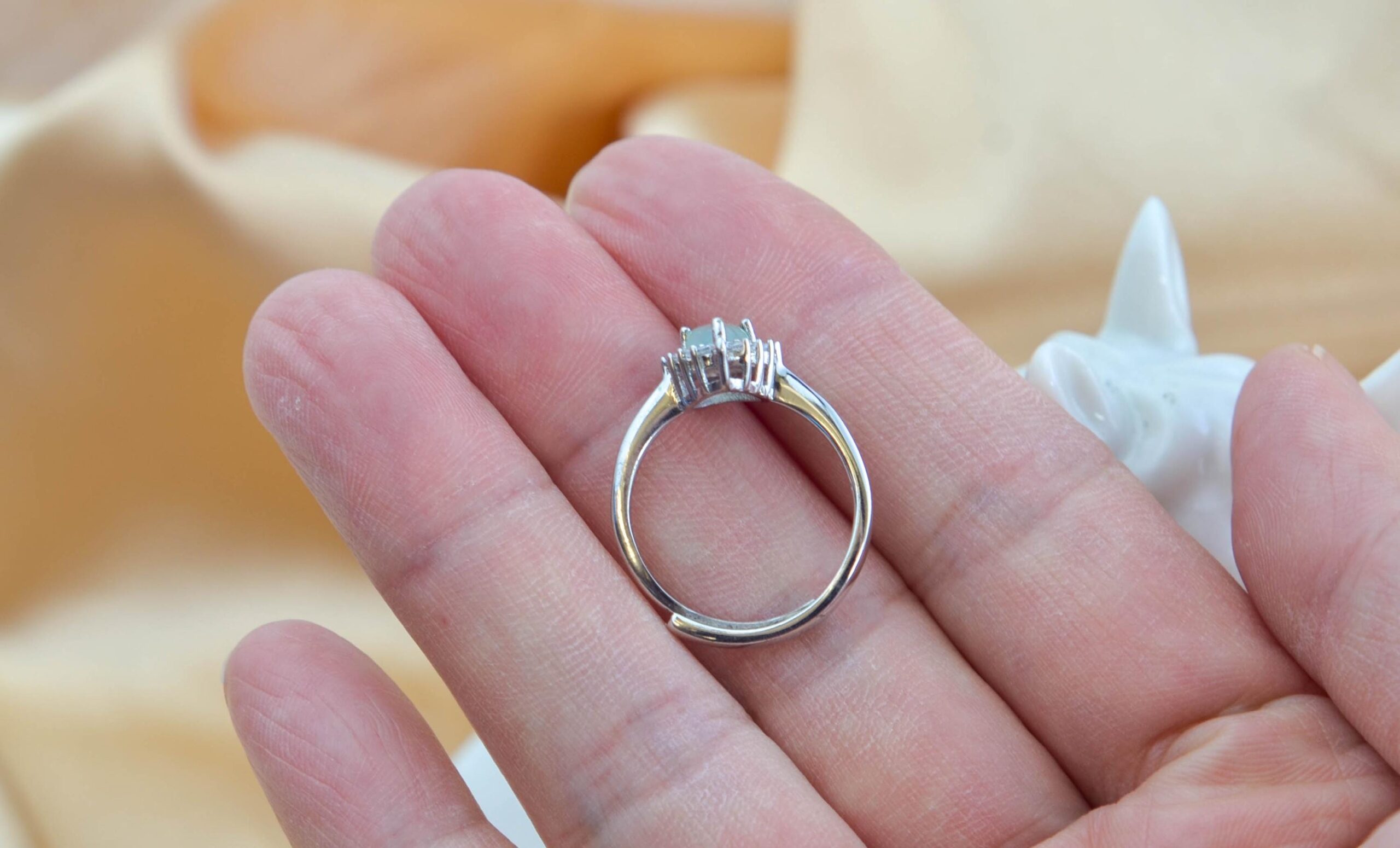 Icy Green Jade Pear Shape Ring Sterling Silver Halo Adjustable Band - Image 5