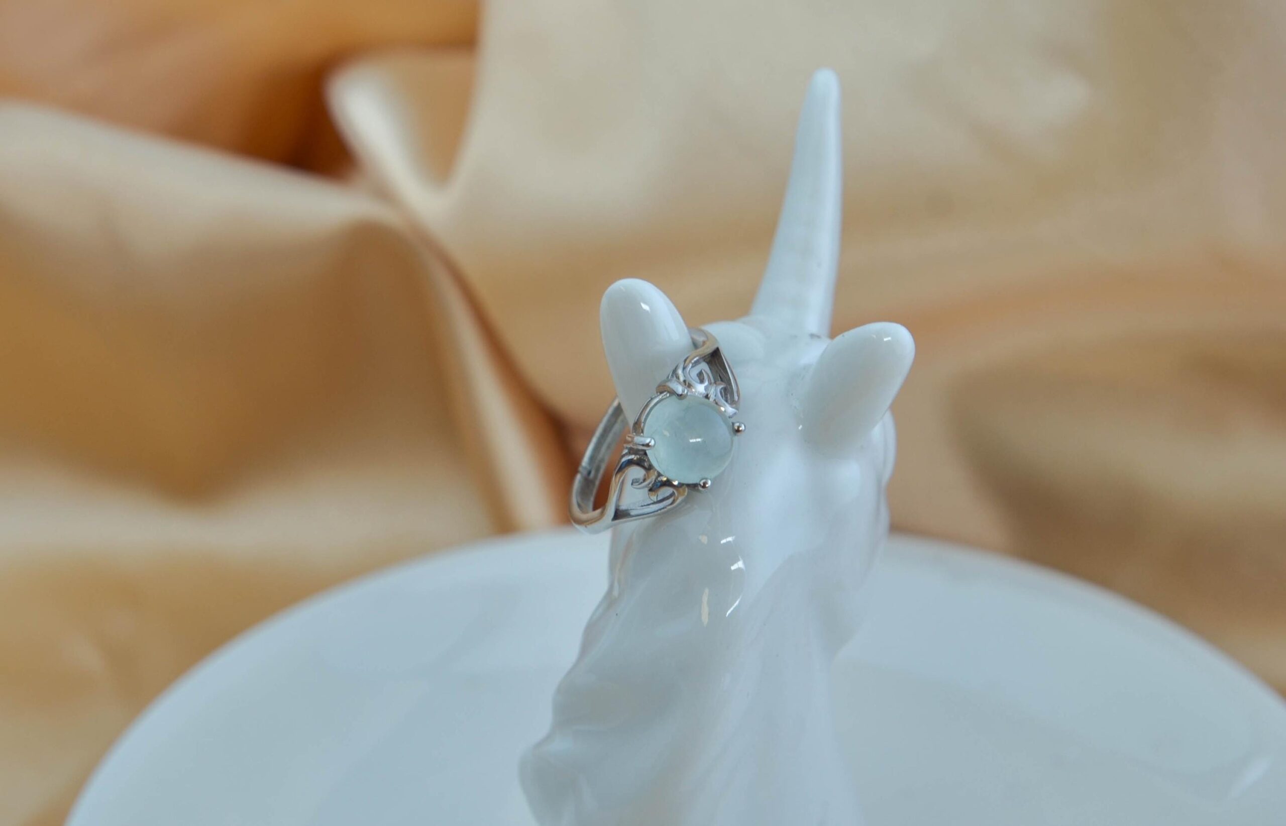 White Jade Ring Sterling Silver 925 Adjustable Open Band Icy Translucent Oval Gemstone - Image 5