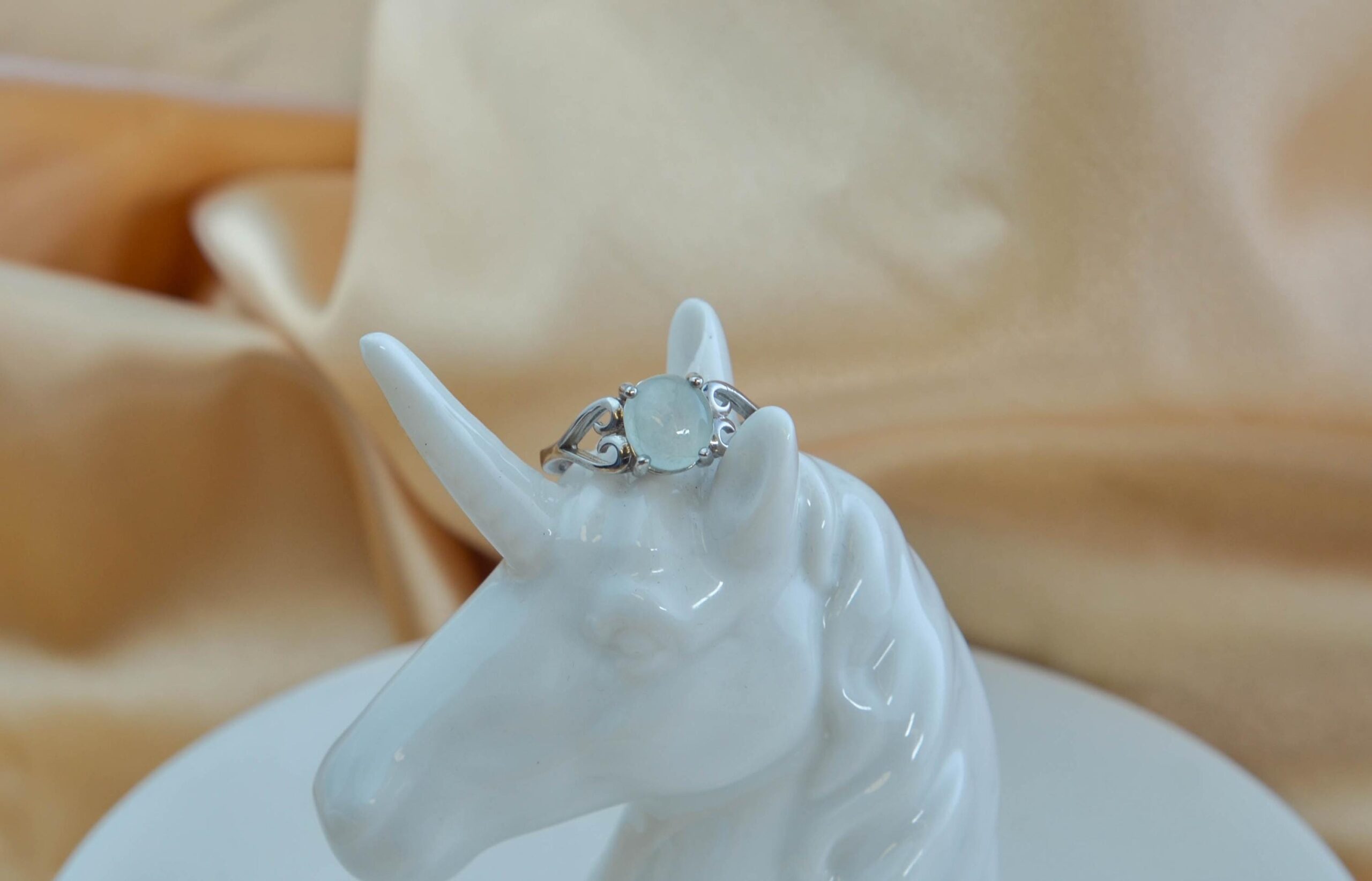 White Jade Ring Sterling Silver 925 Adjustable Open Band Icy Translucent Oval Gemstone - Image 3