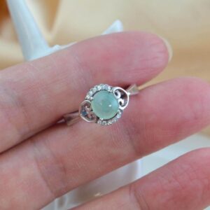 Vintage Style Icy Jade Ring Sterling Silver 925 Open Band Jewelry