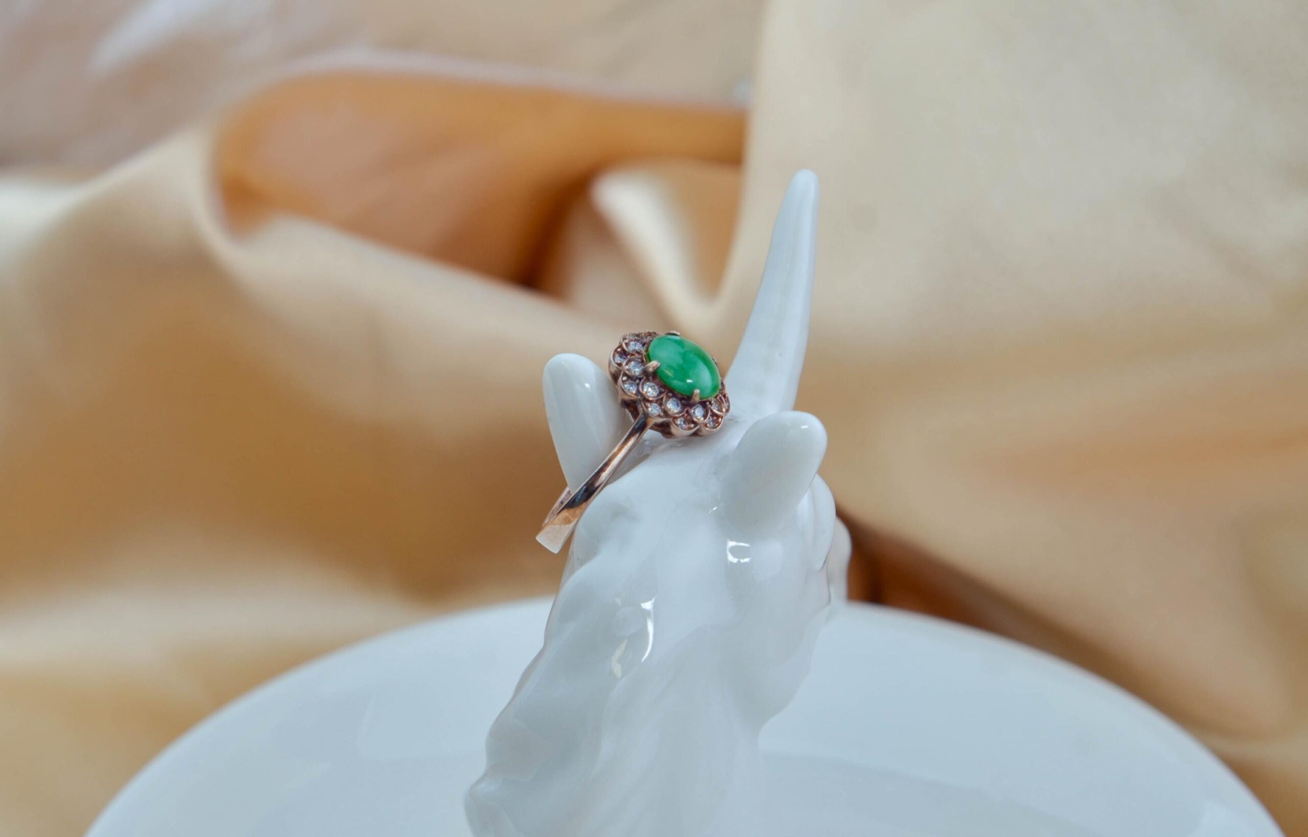 Natural Green Jade Ring Rose Gold Plated Sterling Silver Halo Style Vintage Inspired Jewelry - Image 7