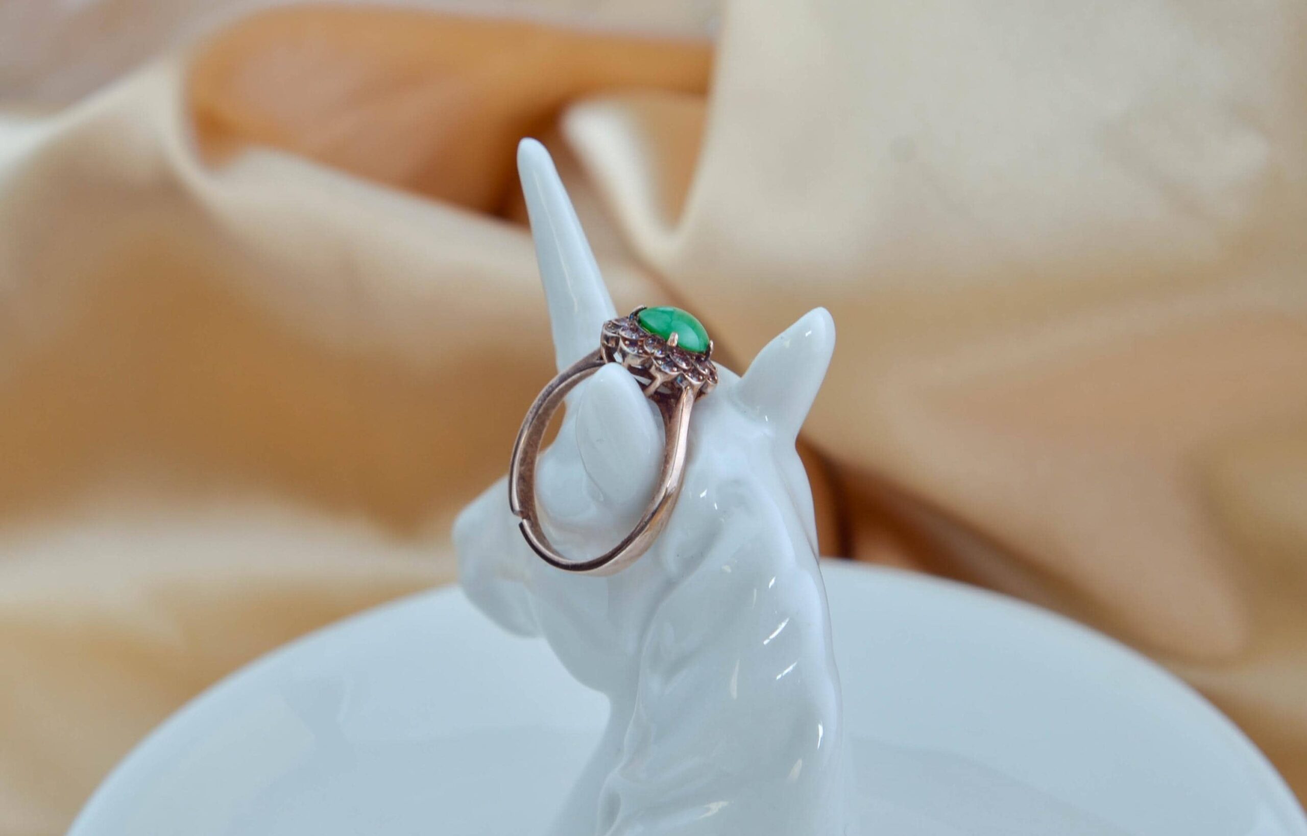 Natural Green Jade Ring Rose Gold Plated Sterling Silver Halo Style Vintage Inspired Jewelry - Image 6