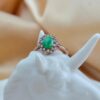 Natural Green Jade Ring Rose Gold Plated Sterling Silver Halo Style Vintage Inspired Jewelry - Image 2