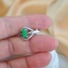 Natural Green Jade Ring Sterling Silver Zircon Vintage Jewelry - Image 7