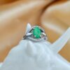 Natural Green Jade Ring Sterling Silver Zircon Vintage Jewelry