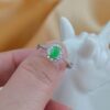 Natural Green Jade Ring Sterling Silver 925 Adjustable Ring Open Back Jade Jewelry Delicate Zircon Halo Ring for Women
