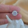 Natural White Jade Ring Sterling Silver 925 Zircon Halo Jewelry - Image 7