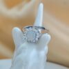 Natural White Jade Ring Sterling Silver 925 Zircon Halo Jewelry - Image 2