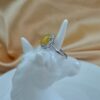 Natural Yellow Jadeite Jade Adjustable Ring, 925 Sterling Silver Halo Ring, Oval Yellow Jade Ring Zircon Accent Ring - Image 6