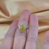Natural Yellow Jadeite Jade Adjustable Ring, 925 Sterling Silver Halo Ring, Oval Yellow Jade Ring Zircon Accent Ring - Image 3