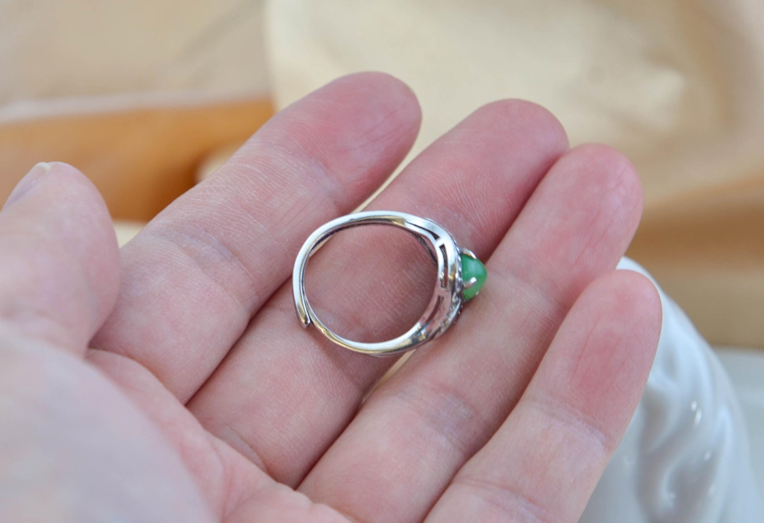 Natural Green Jadeite Marquise Ring, 925 Sterling Silver, Zircon Accents, Vintage Style Jewelry - Image 5