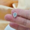 Icy Green Jade Pear Shape Ring Sterling Silver Halo Adjustable Band - Image 8