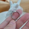 White Jade Ring Sterling Silver 925 Adjustable Open Band Icy Translucent Oval Gemstone - Image 6