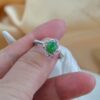 Icy Green Jade Clover Ring Sterling Silver 925 Floral Cocktail Ring - Image 7