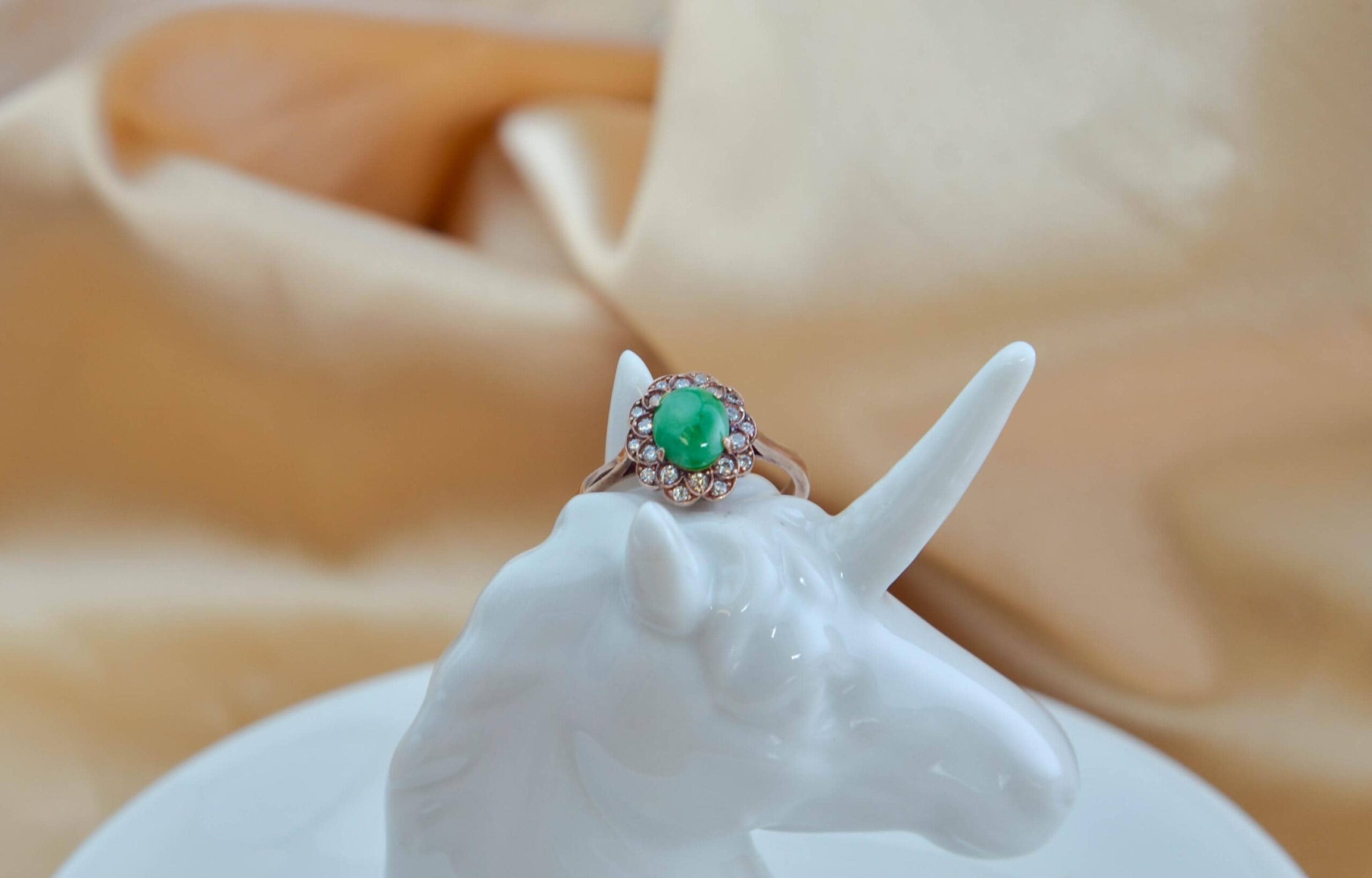 Natural Green Jade Ring Rose Gold Plated Sterling Silver Halo Style Vintage Inspired Jewelry - Image 4