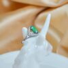Natural Green Jade Ring Sterling Silver Zircon Vintage Jewelry - Image 4