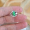 Natural Green Jade Ring Sterling Silver Zircon Vintage Jewelry - Image 6