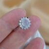 Natural White Jade Ring Sterling Silver 925 Zircon Halo Jewelry