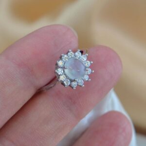 Natural White Jade Ring Sterling Silver 925 Zircon Halo Jewelry