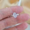 Natural White Jade Ring Sterling Silver 925, Zircon Halo Accents, Open Back Design